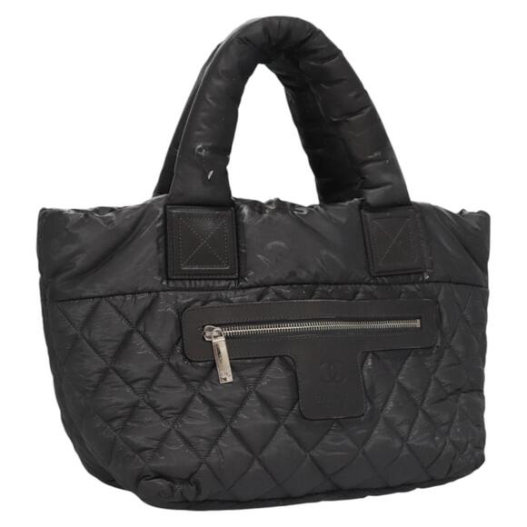 CHANEL Cococoon Hand Bag Nylon Black Silver CC Auth yb736